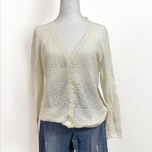 FRYE White Open Knit Button Cardigan – Size Large
